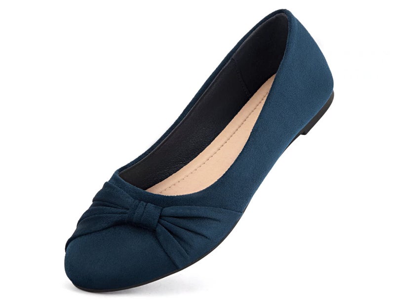 MaxMuxun Women's Navy Blue Flats Shoes Faux Suede Round Toe Ballet Dressy Flats Comfortable Slip On Walking Shoes Size 8 - Image 1